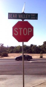 This street sign reminds us that this developed landscape was once good habitat for the California grizzly.